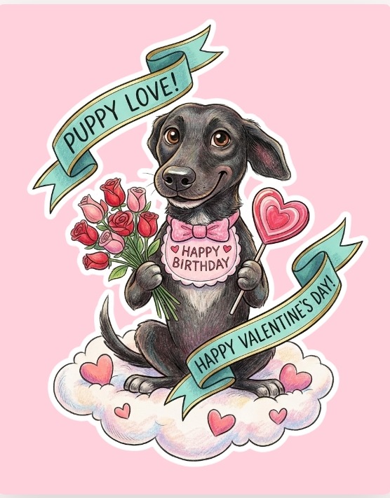The same dog reimagined as a greeting card